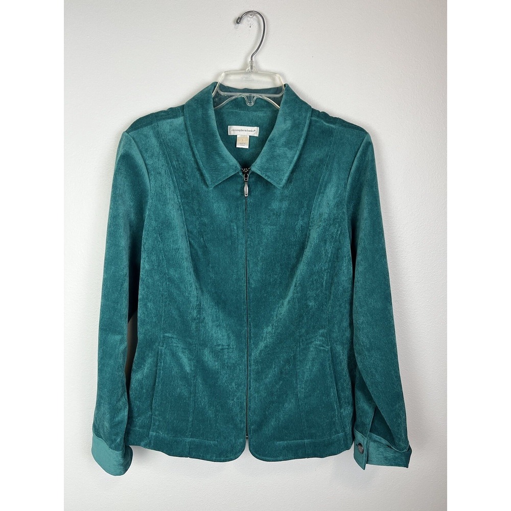 CHRISTOPHER AND BANKS WOMEN'S TEAL ZIP FRONT BLAZER JACKET SIZE Large